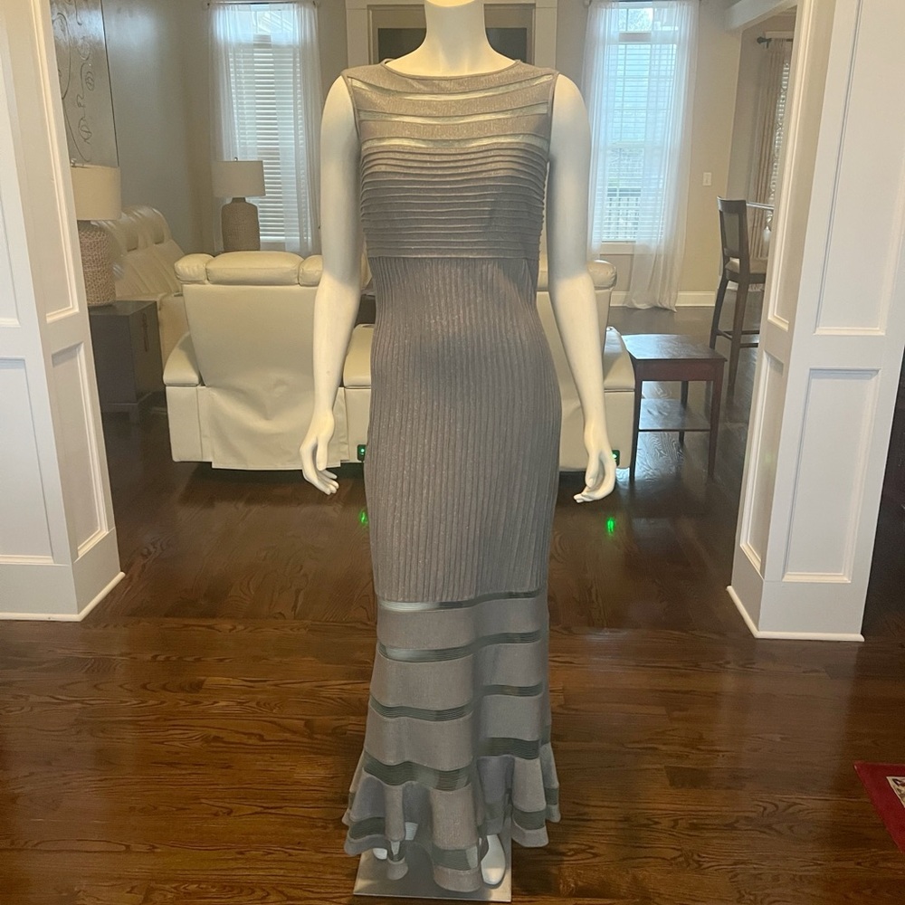 Tadashi Shoji Black Mesh Detail Maxi Dress